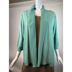89th & Madison Womens Open-Front Cardigan 3X Light Aqua 3/4 Sleeve Knit Sweater